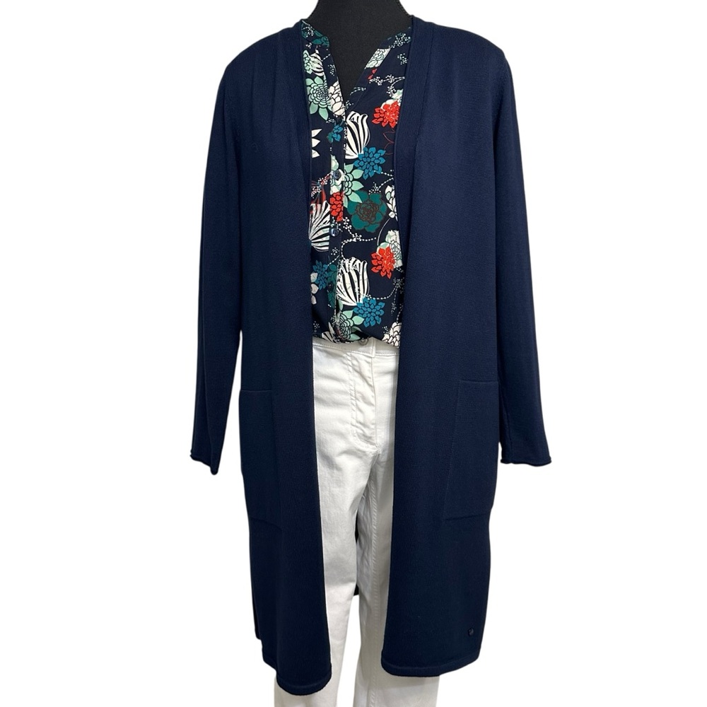Olsen Europe Navy Blue Cotton Mix Longline Cardigan size 8 (S-M)